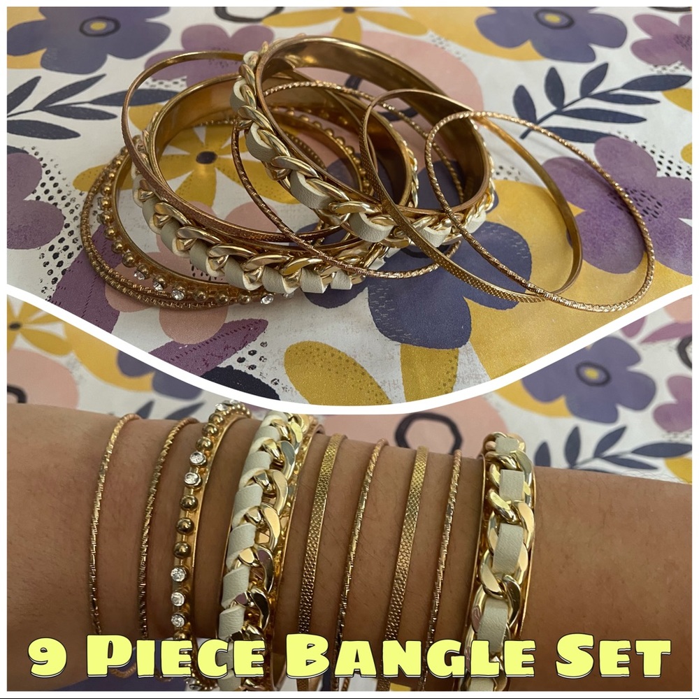 💛🤍 White and Gold Bangle Bracelet Set 💛🤍